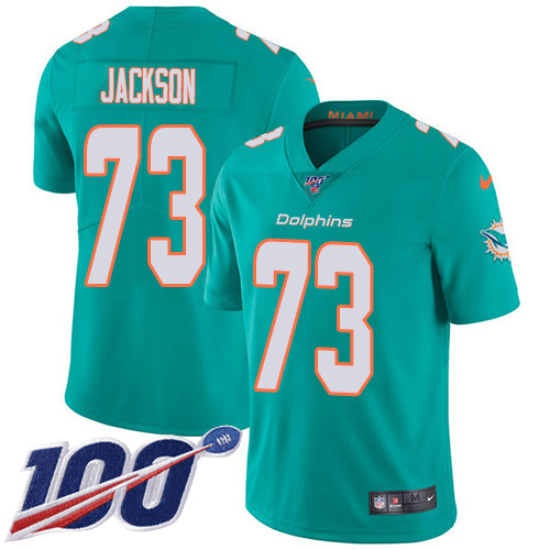 Miami Dolphins #73 Austin Jackson Aqua Green Team Color Men Stitched NFL 100th Season Vapor Untouchable Limited Jersey